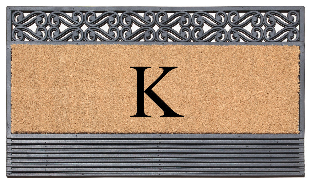 Rosewood Black/Beige 24"x36" Rubber And Coir Monogrammed Doormat, K