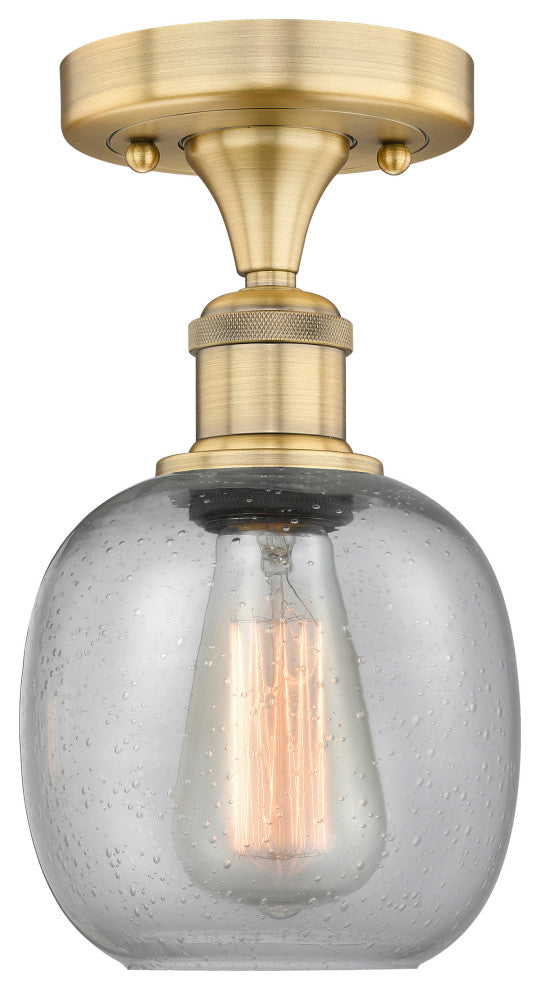 Belfast-1 Light 6" Flush Mount-Brushed Brass, Seedy Glass Shade
