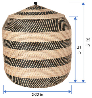 Extra-Large Rattan Belly Basket, Natural and Black