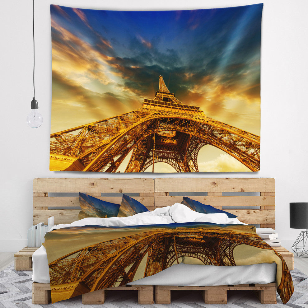 Dramatic Sky above Paris Paris Eiffel Towerin Paris Wall Tapestry, 92"x78"