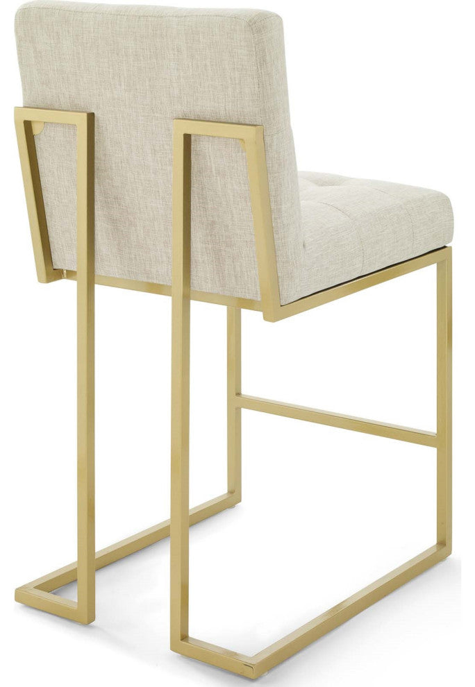 Beige Fabric Counter Stool, Heidi Giselle Gold Counter Stool, Luxe Glam Tufted