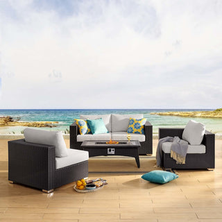 Espresso White Convene 5 Piece Set Outdoor Patio with Fire Pit
