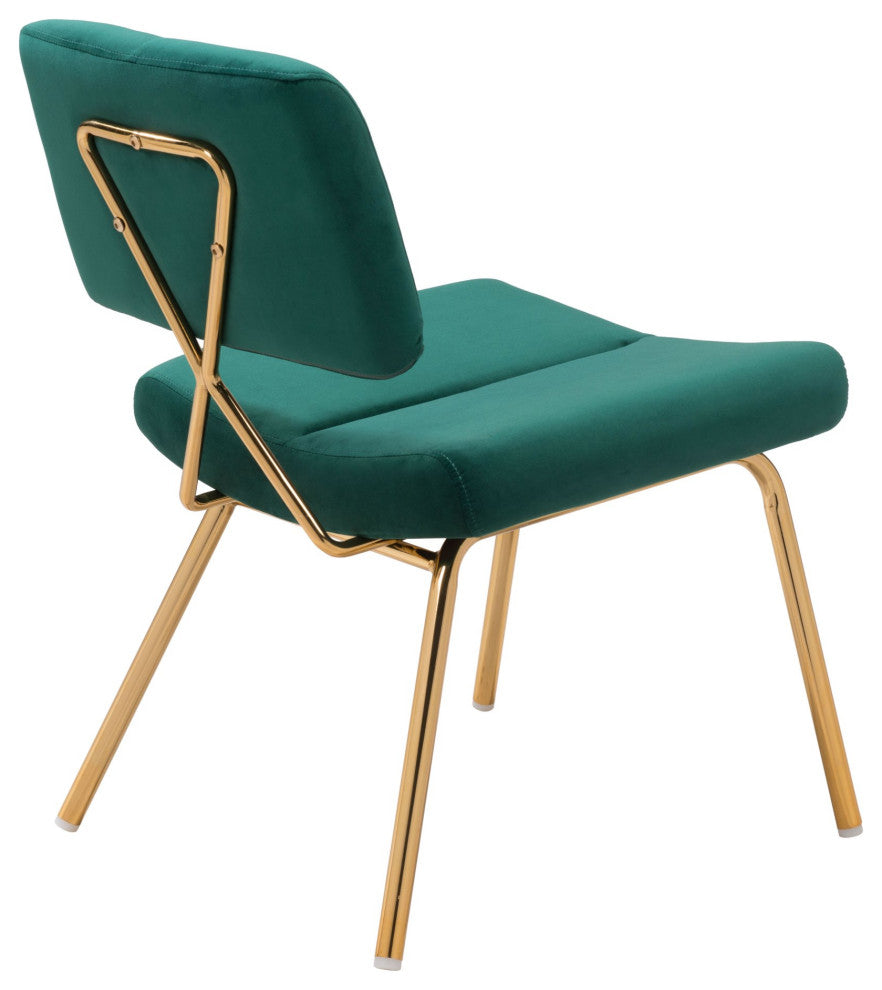 Dining Chair, Set of 2, Steel Metal, Fabric, Green, Gold, Kitchen Cafe Bistro