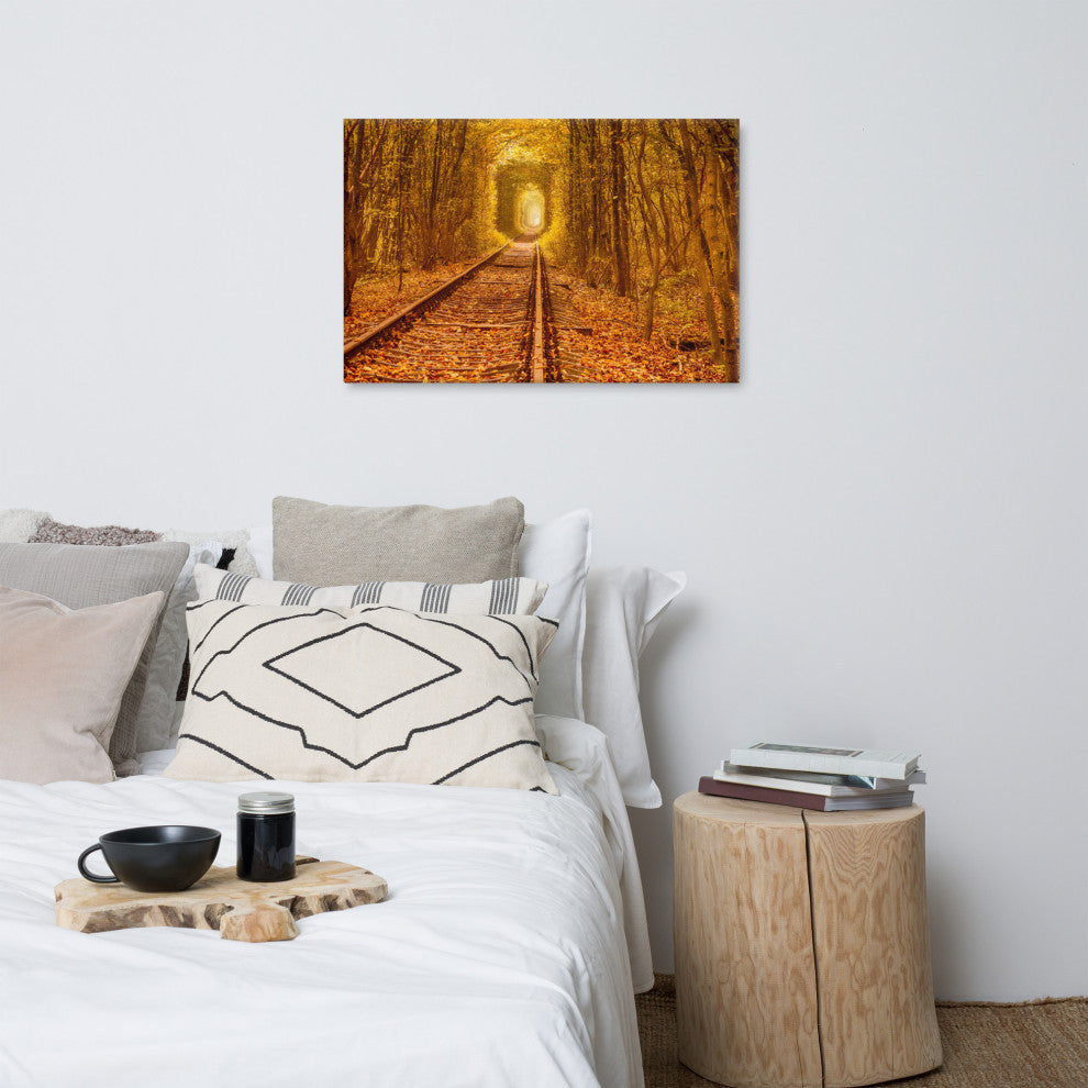 Ukraine Forest Railway Tunnel of Love Landscape Photo Canvas Wall Art Print, 24" X 36"
