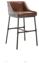 Benzara BM209053 Leatherette Bar Stool with Riveted Metal Backing, Brown/Black