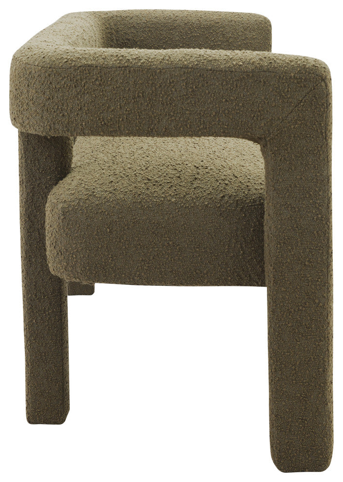 Athena Boucle Fabric Upholstered Bench, Olive