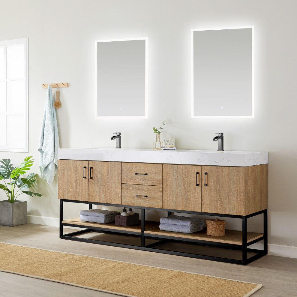 Alistair Vanity, North American Oak, Matte Black Hardware, 72", With Mirror