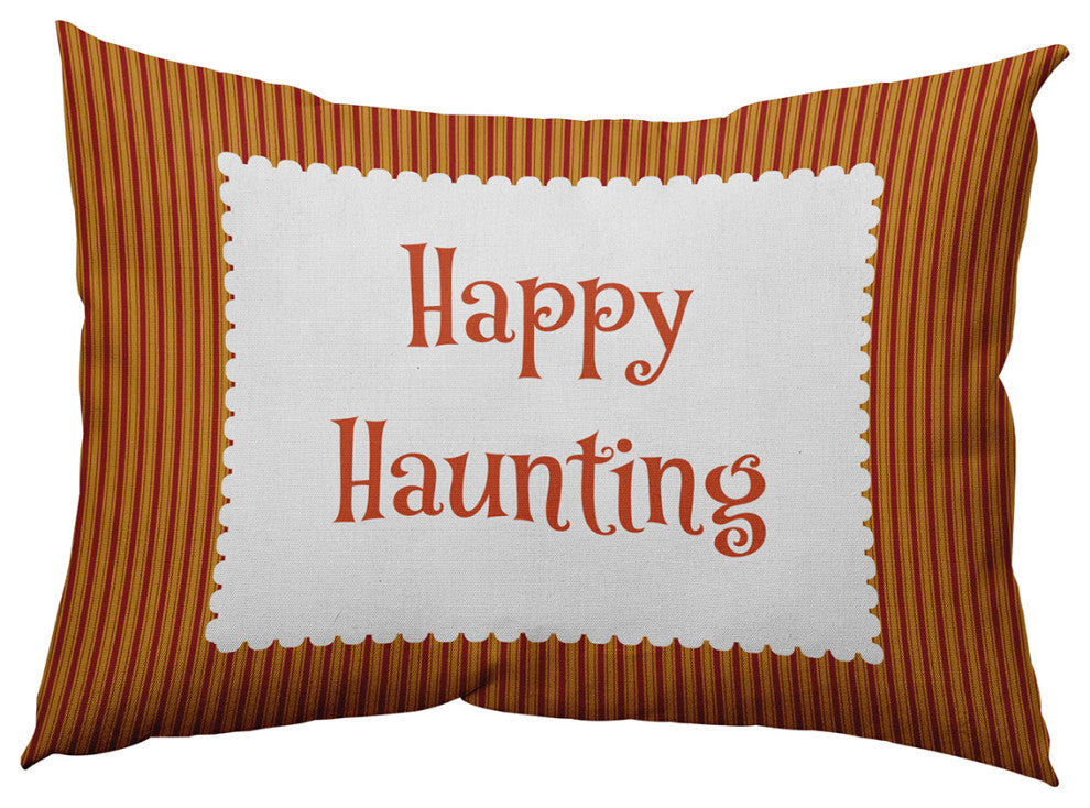 Happy Haunting Ticking Accent Pillow, Dark Red, 14"x20"