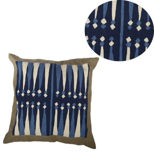 Benzara Fabric Accent Pillow with Embroidered Design, Cream