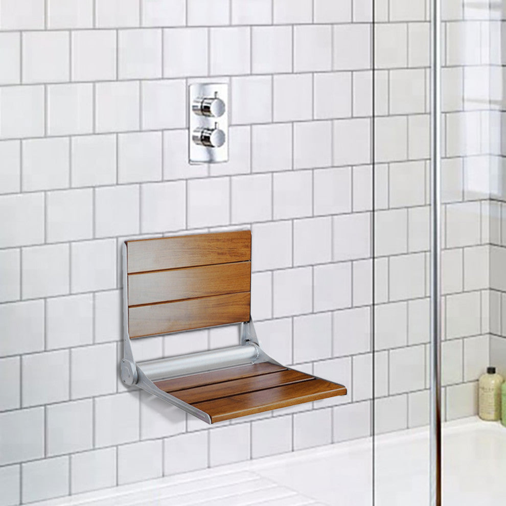 18" ADA Compliant Folding Teak Wood Shower Bench Seat