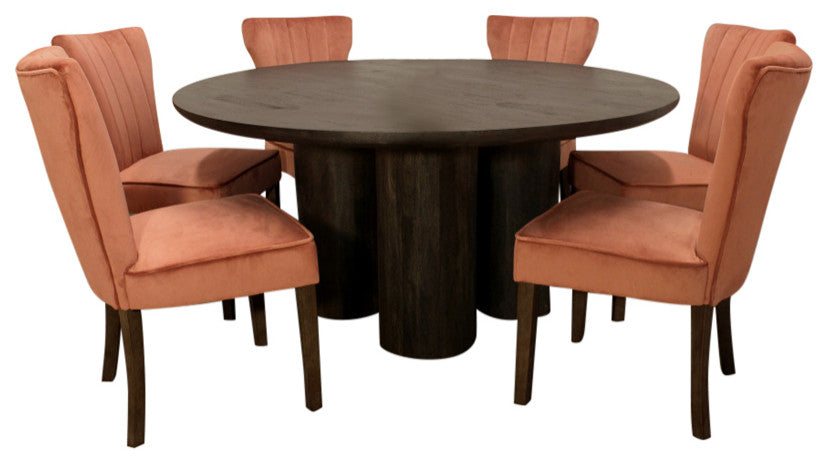 Sullivan 63" Dining Table With 6 Cleo Chairs, Blush Velvet Fabric
