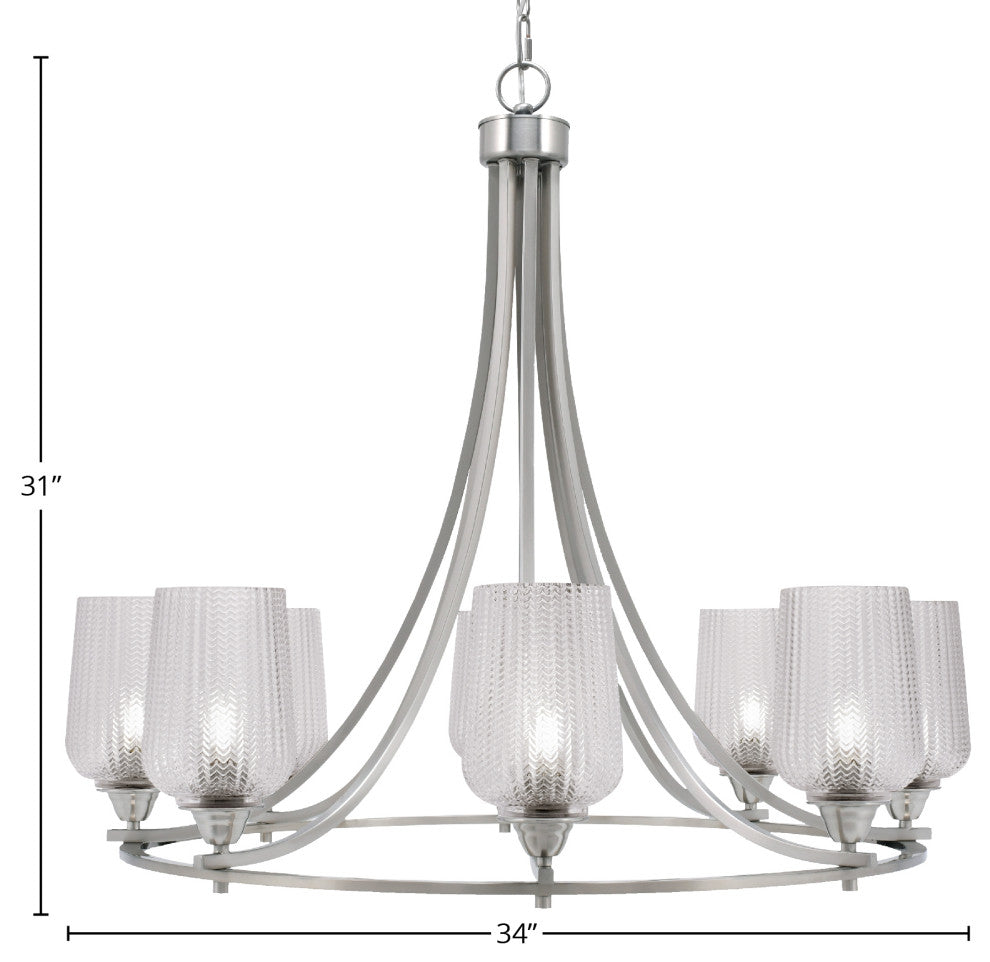 Paramount 8-Light Chandelier, Brushed Nickel, 5" Silver Textured Glass