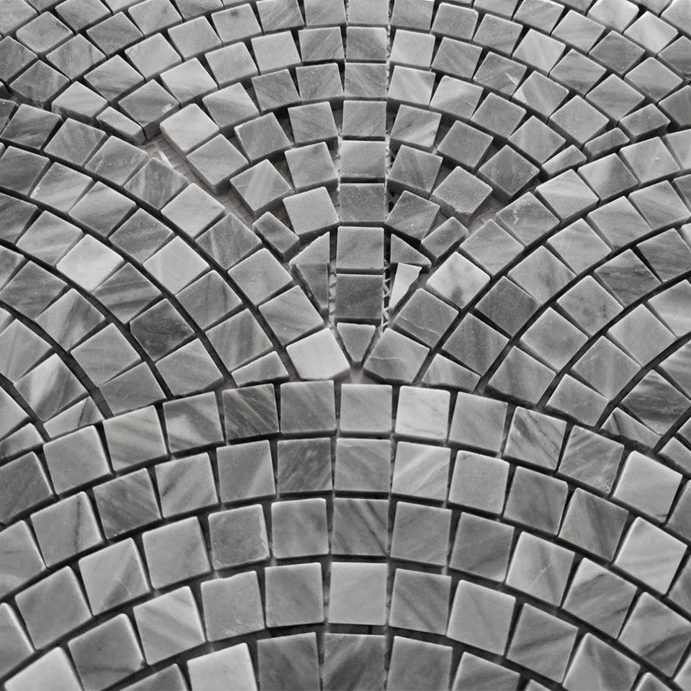 Bardiglio Gray Marble Fish Scale Scallop Fan Pattern Mosaic Tile Honed, 1 sheet