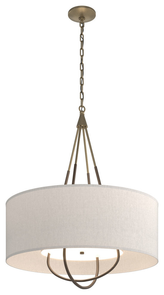 Loop Pendant, Soft Gold Finish, Bronze Accents, Flax Shade
