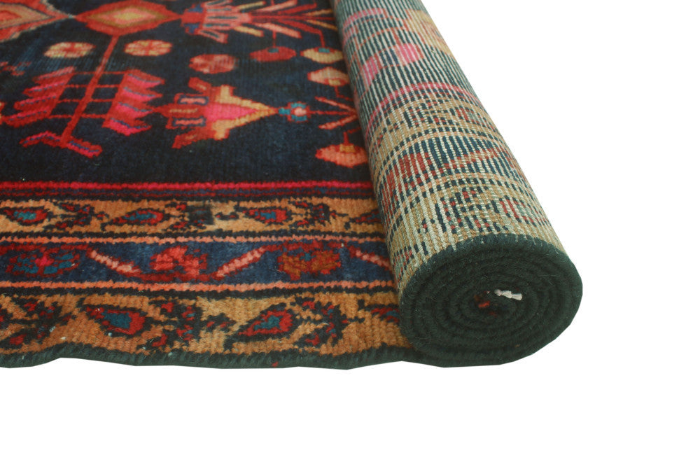 Fine Vintage Distressed Eason Navy/Rust Runner, 4'1x9'8