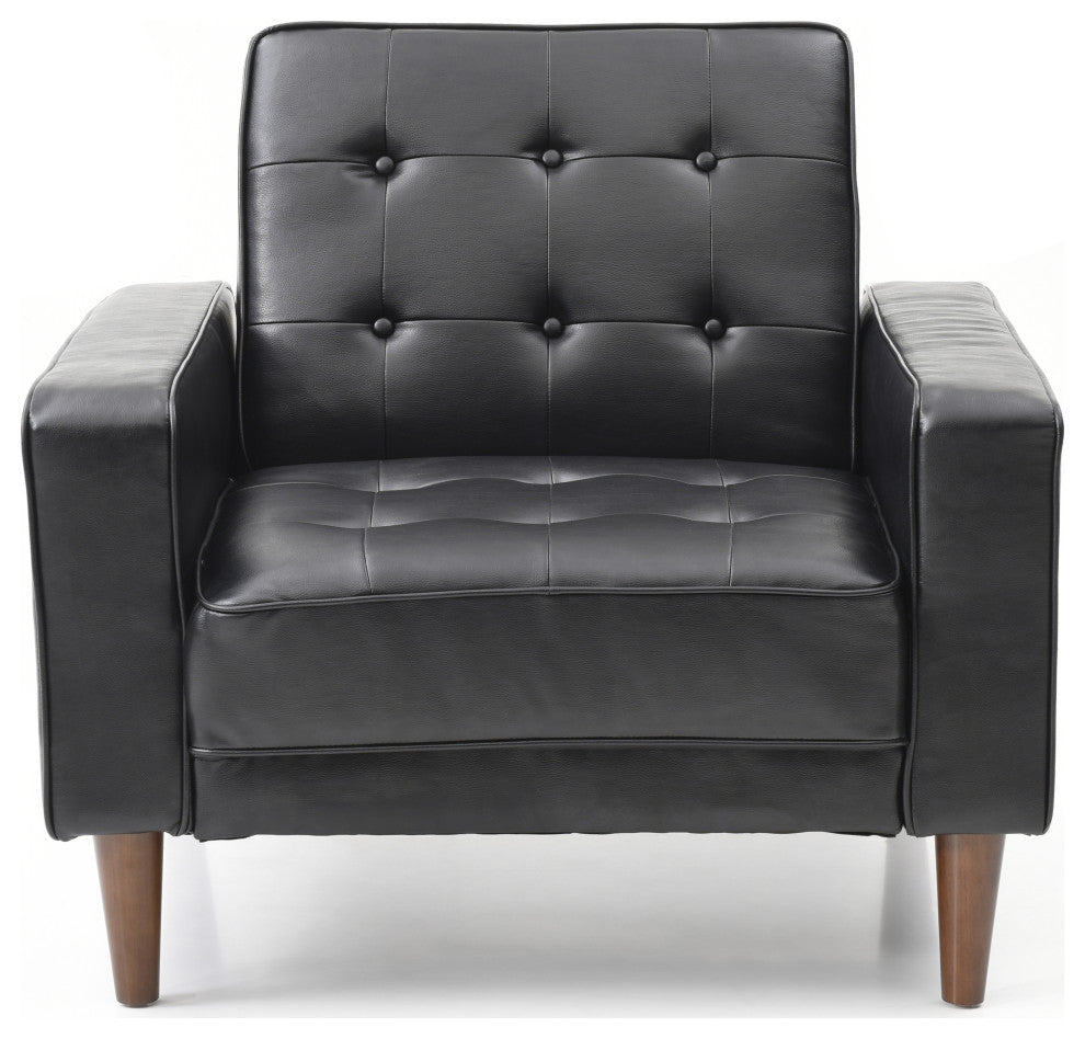 Navi Sleeper Chair, Tan Fabric, Black Faux Leather