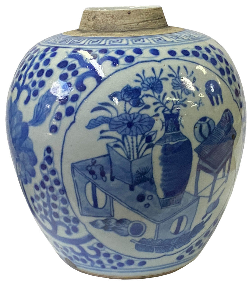 Oriental Handpainted Flower Vase Small Blue White Porcelain Ginger Jar Hws2332
