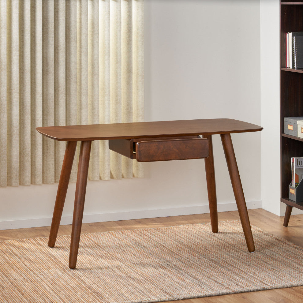 GDF Studio Kidman Wood Study Table With Faux Wood Overlay, Walnut