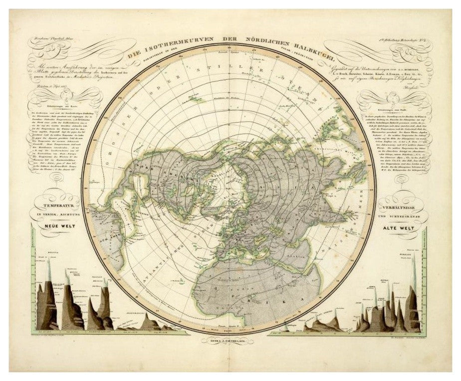 "Die Isothermkurven Der Nordlichen Halbkugel, 1838" Paper Art, 18"x15"