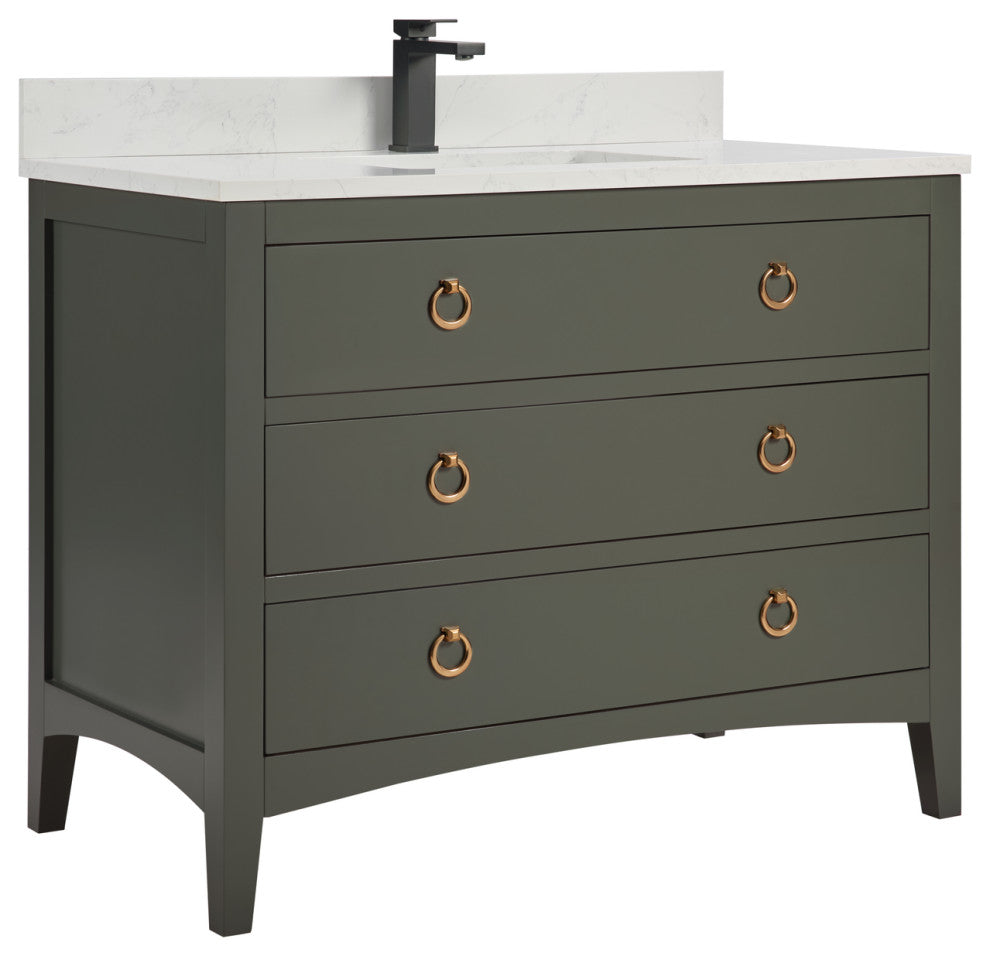 Legion Furniture WS2518 Series Bathroom Sink Vanity, Pewter Green, 42", Artificial Stone Top, Single Sink