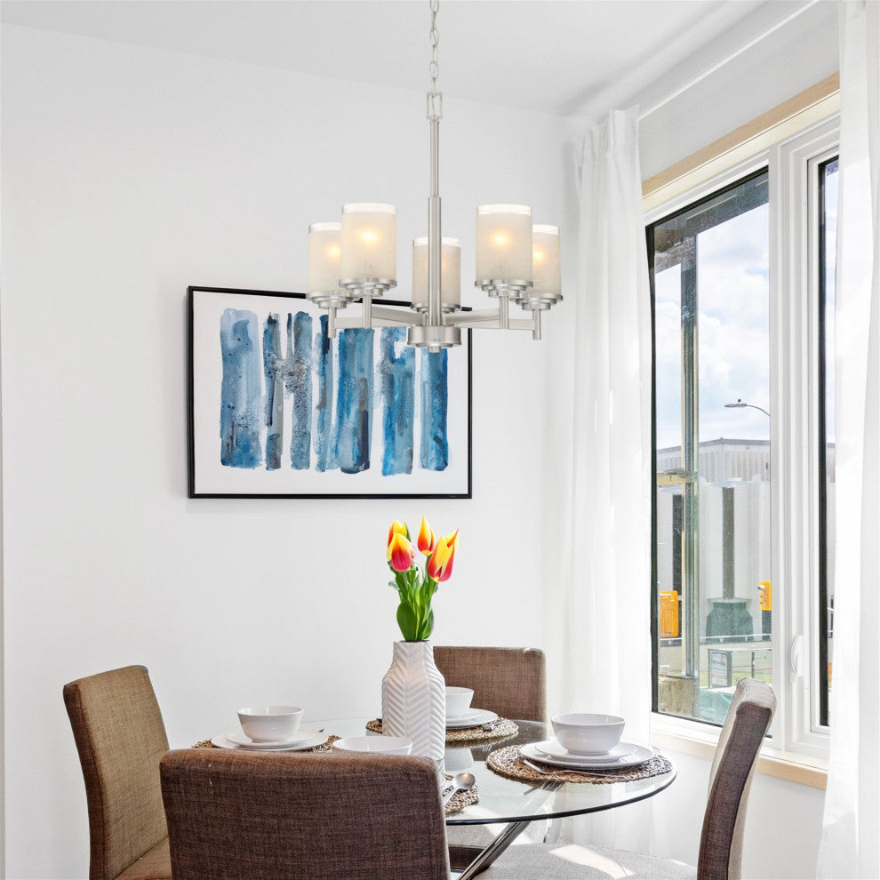 Kira Home Windsor 19" / Chandelier, Frosted White Linen Glass Shades