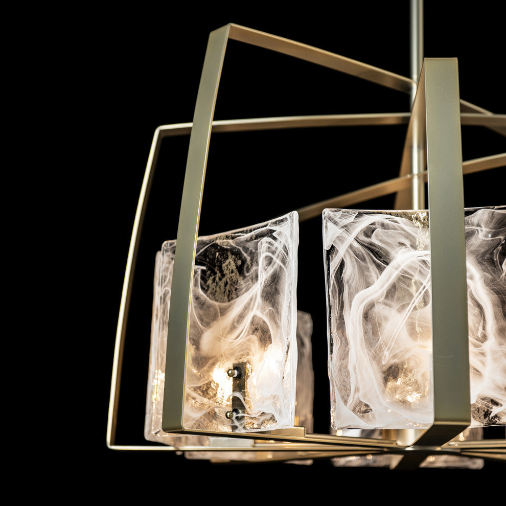 Arc 8-Light Pendant, Modern Brass Finish, White Swirl Glass