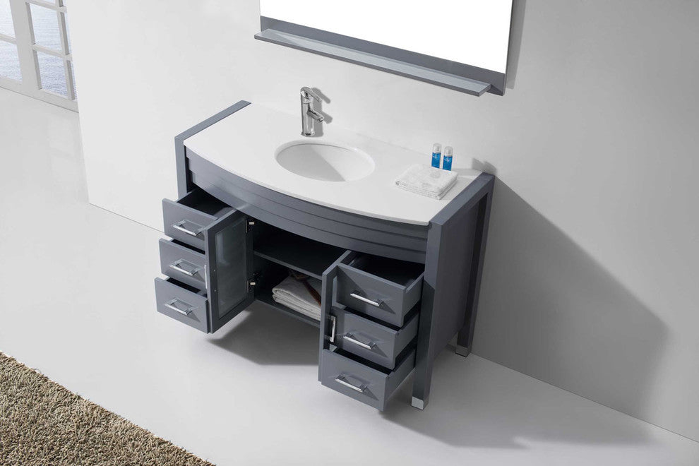 Virtu Ava 48" Single Bathroom Vanity, Gray With White Top, Faucet and Mirror