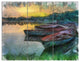 Fishing Boats by River Watercolor, Landscape Canvas Wall Art, 36x28, 3 Panels