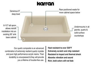 Karran Retrofit Farmhouse Quartz 34" Single Bowl Sink Kit, Bisque