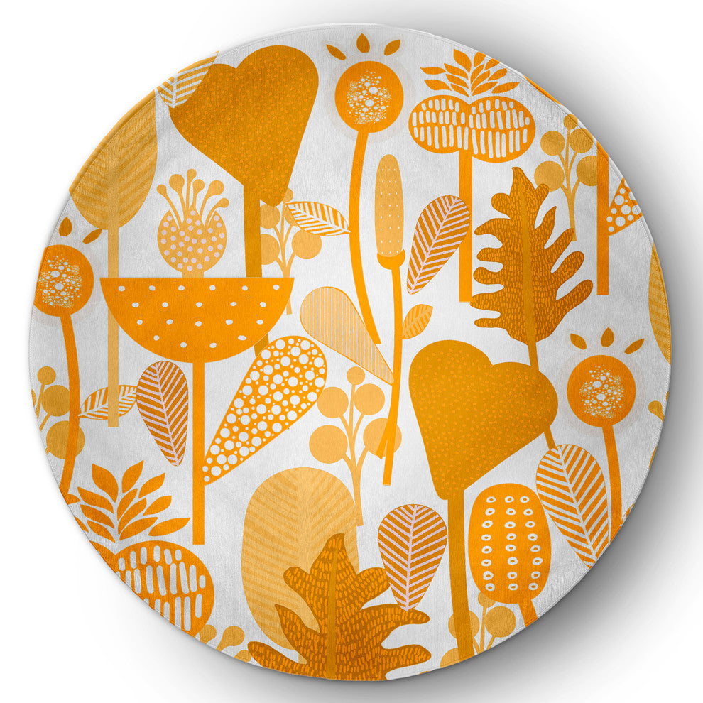 Flower Forest Spring Chenille Rug, Mango, 5' Round