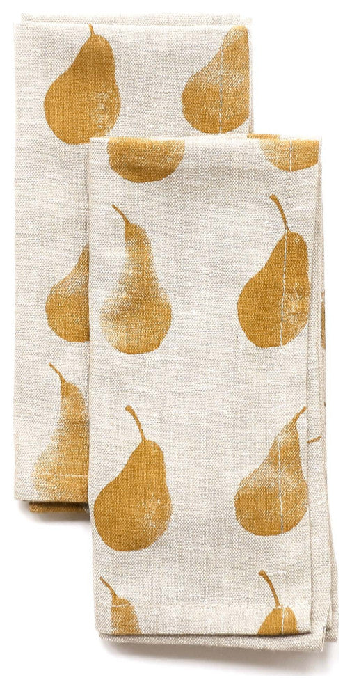 Set of Four Yellow Pear Pattern Placemats and Four Matching Napkins