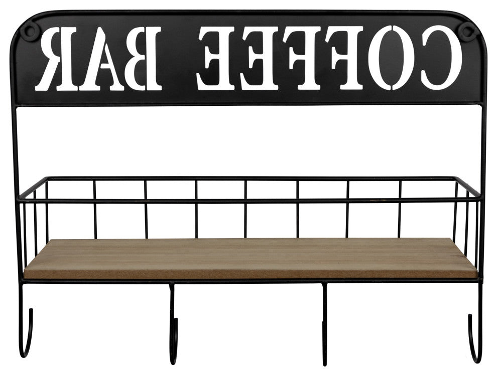 Coffee Bar Metal and Wood Wall Shelf