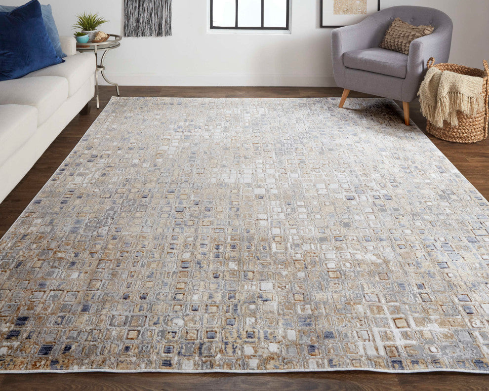 Corben R39G0 Transitional/Mid-Century Modern Rug, Beige/Gray, 4'x6'
