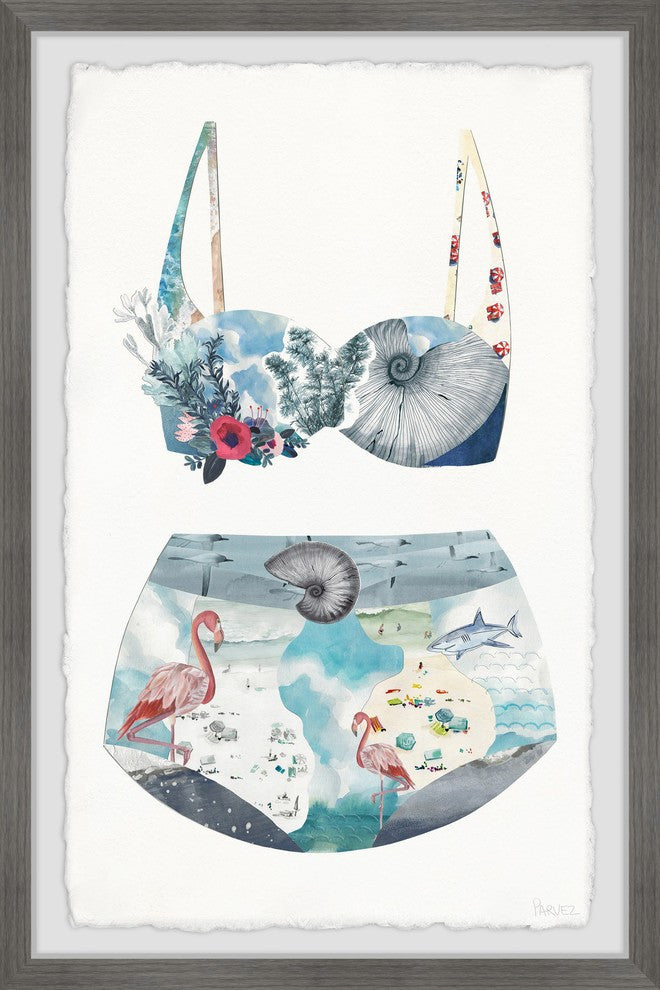 "Flamingo Shell Swimsuit" Framed Painting Print, 12"x18"