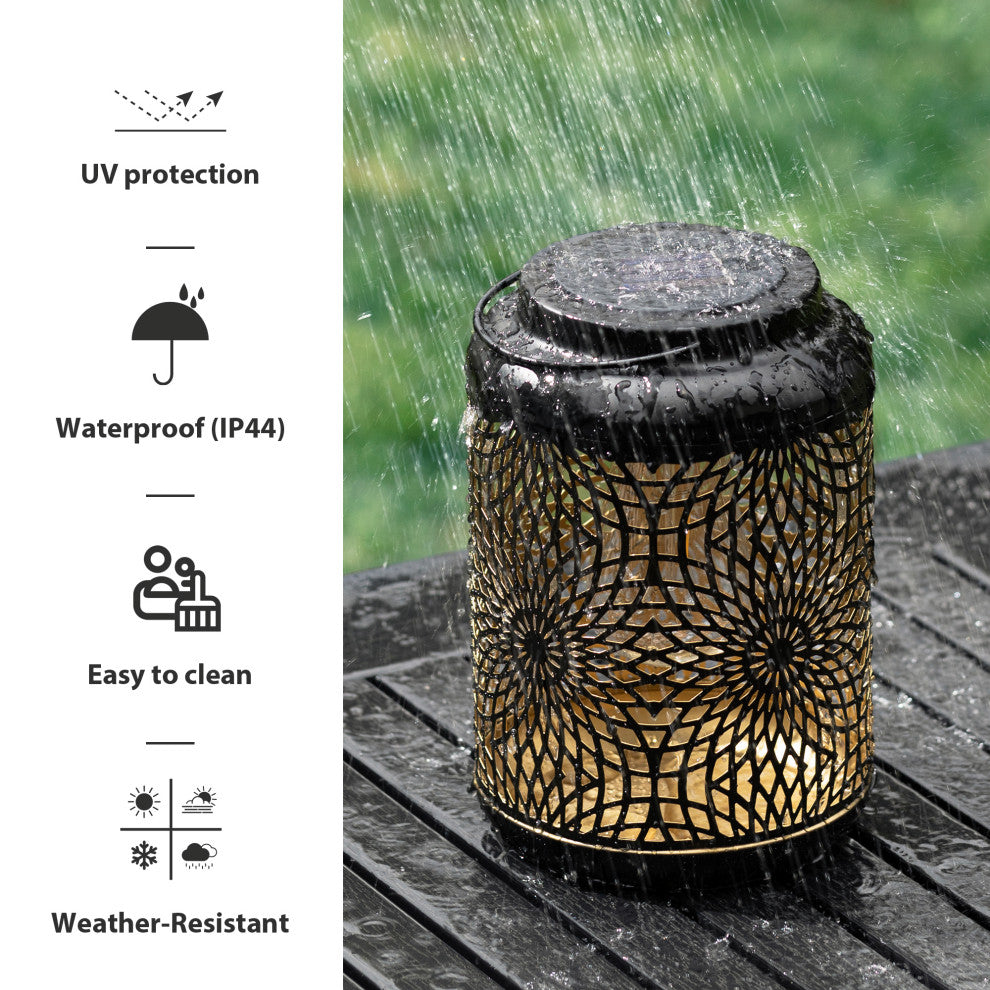 Metal Cutout Solar Powered Hanging Lantern, 2-Piece Set