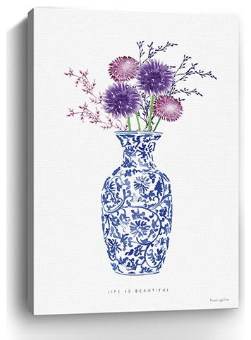 48" x 32" Blue and White Life Floral Vase Canvas Wall Art