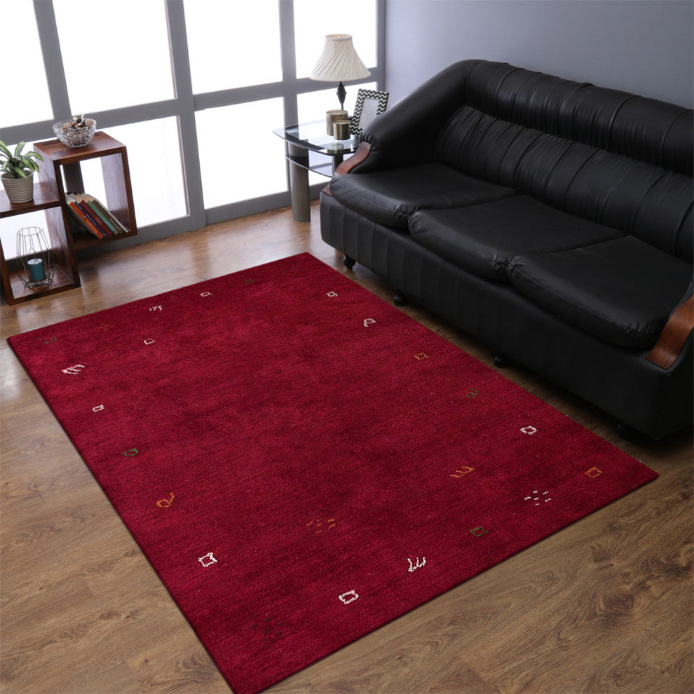Hand Knotted Loom Silk Mix Area Rug Contemporary Dark Red
