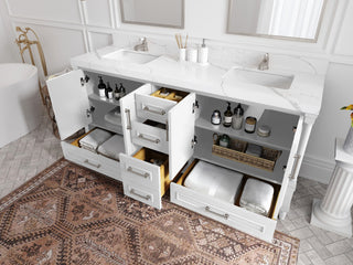 Aberdeen 72 Double Sink Bath Vanity in White 2" Carrara Quartz