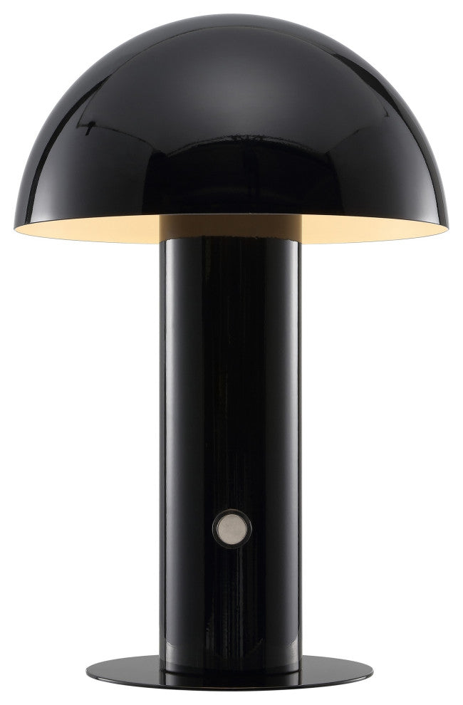 Boletus 10.75" Rechargeable/Cordless Iron Integrated Mushroom Table Lamp, Black