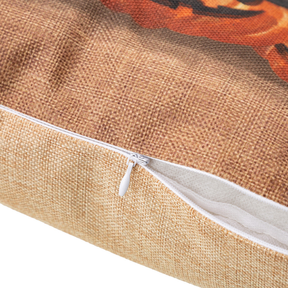 18"L Faux Burlap Happy Halloween Pumpkin Pillow