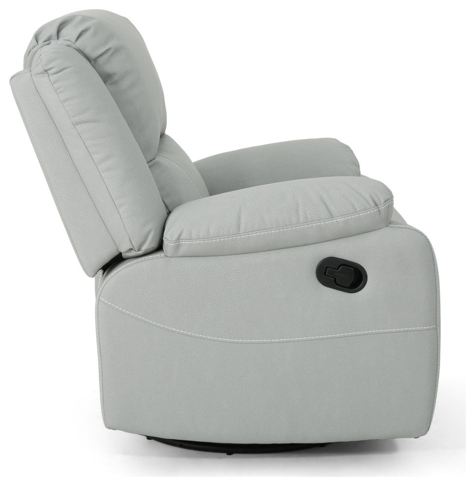 GDF Studio Teresa Classic Tufted Leather Swivel Recliner, Light Gray/Black