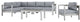 Modway Shore 6 Piece Outdoor Patio Aluminum Sectional Sofa Set, Silver Gray
