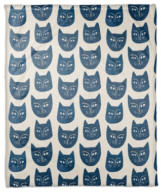 Blue Cat Face Pattern 50"x60" Coral Fleece Blanket