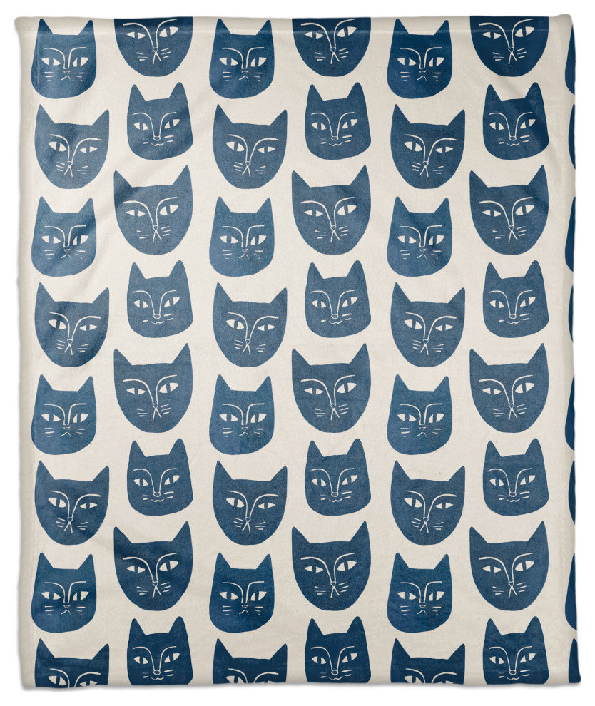 Blue Cat Face Pattern 50"x60" Coral Fleece Blanket