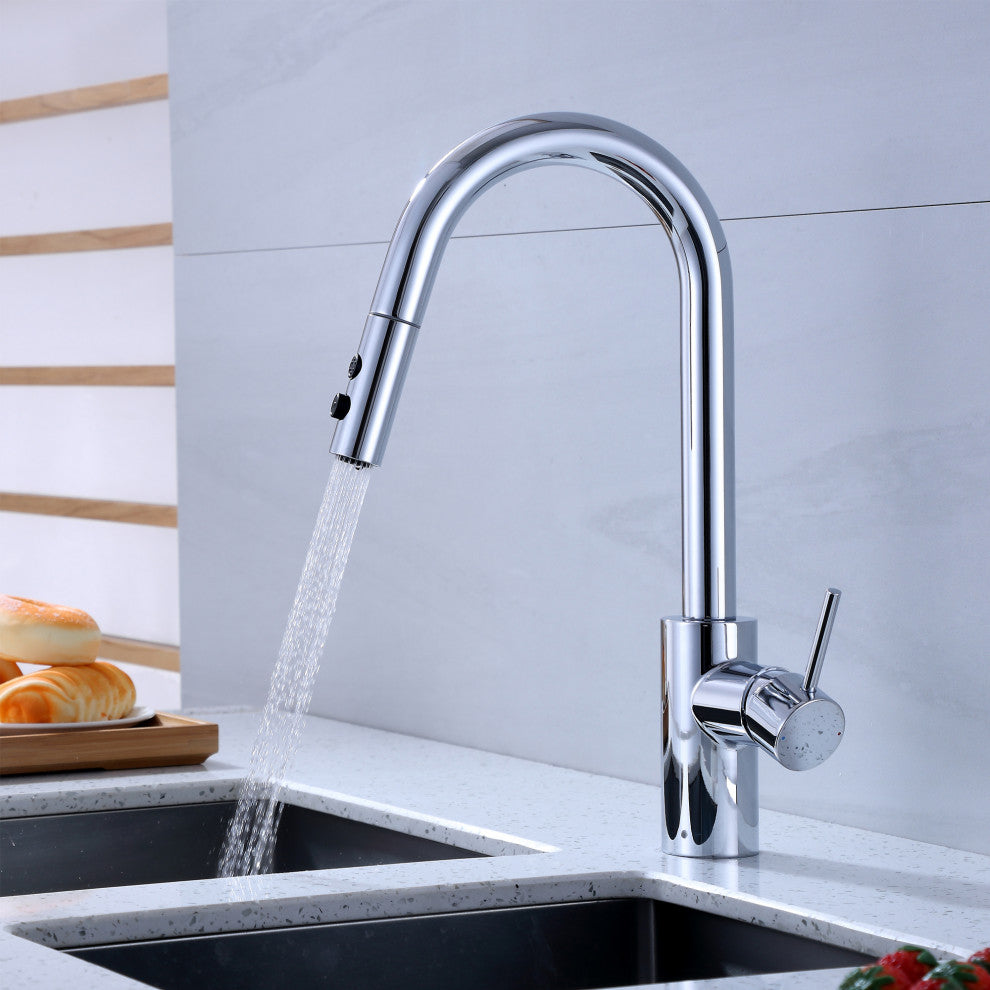 Luxier KTS21-T Single-Handle Pull-Down Sprayer Kitchen Faucet, Chrome