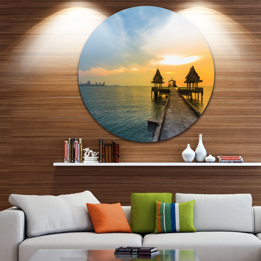 Walking Path To Temple In The Sea, Sea Bridge Round Wall Art, 23"