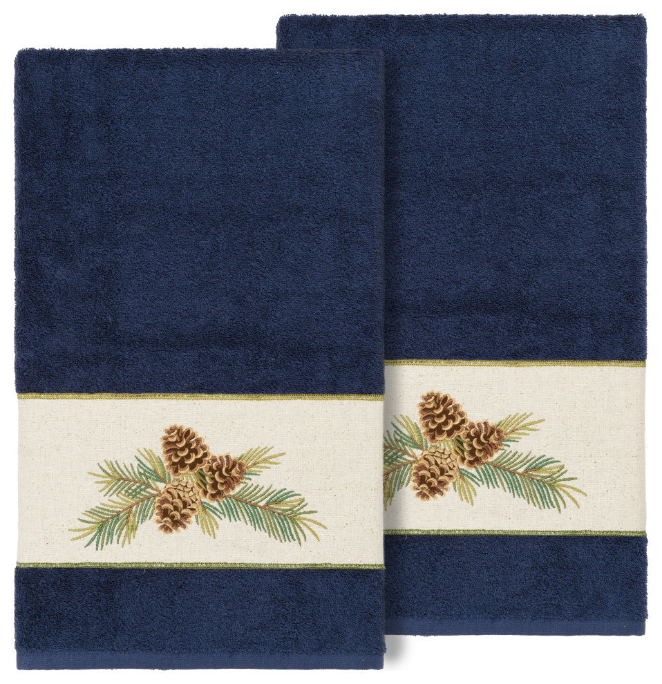 Linum Home Turkish Cotton Pierre 2-Piece Bath Towel Set, Midnight Blue
