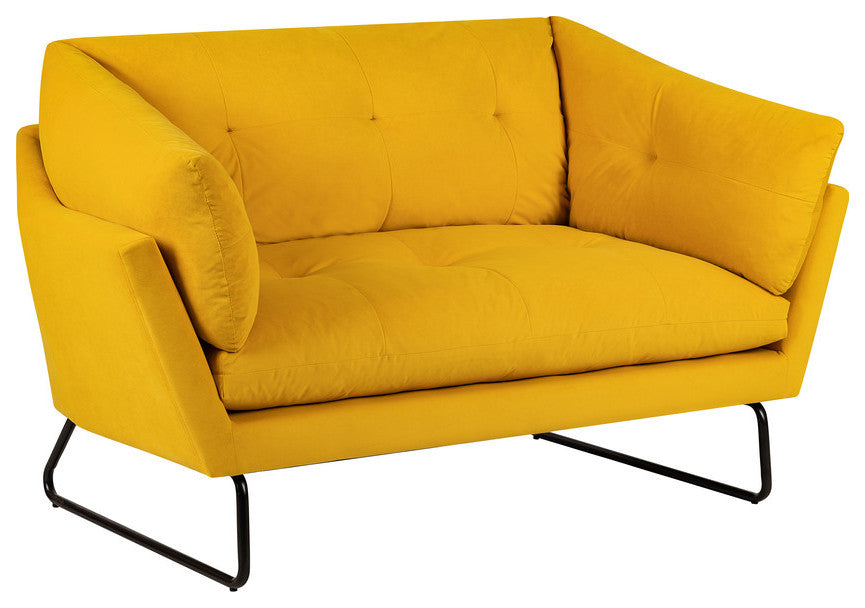 Karla Velvet Contemporary Loveseat, Yellow