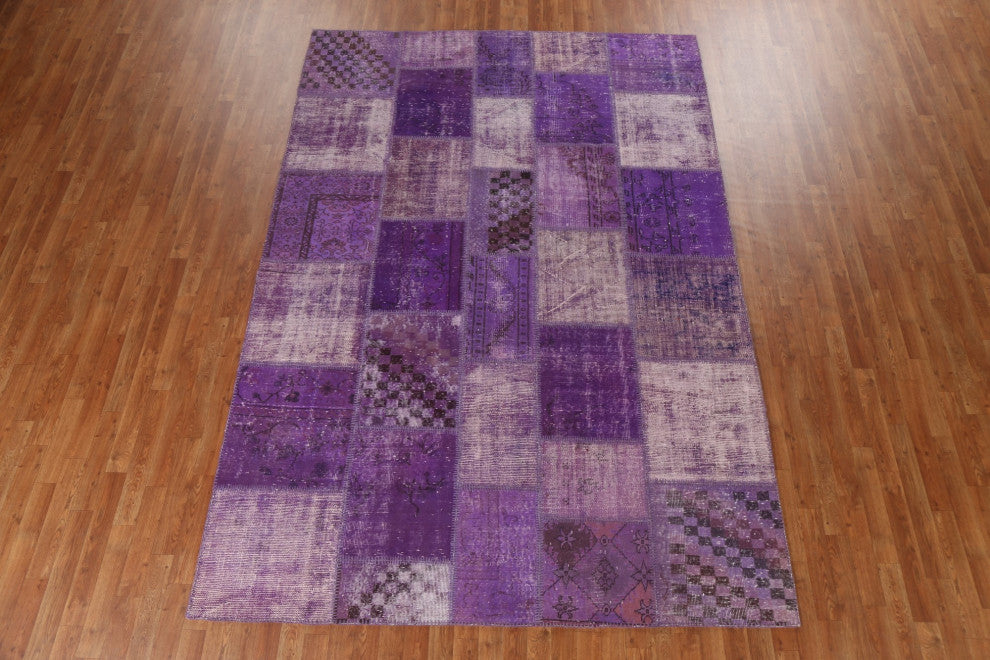 Overdyed Patchwork Oriental Wool Area Rug Hand-tufted Carpet 7x10