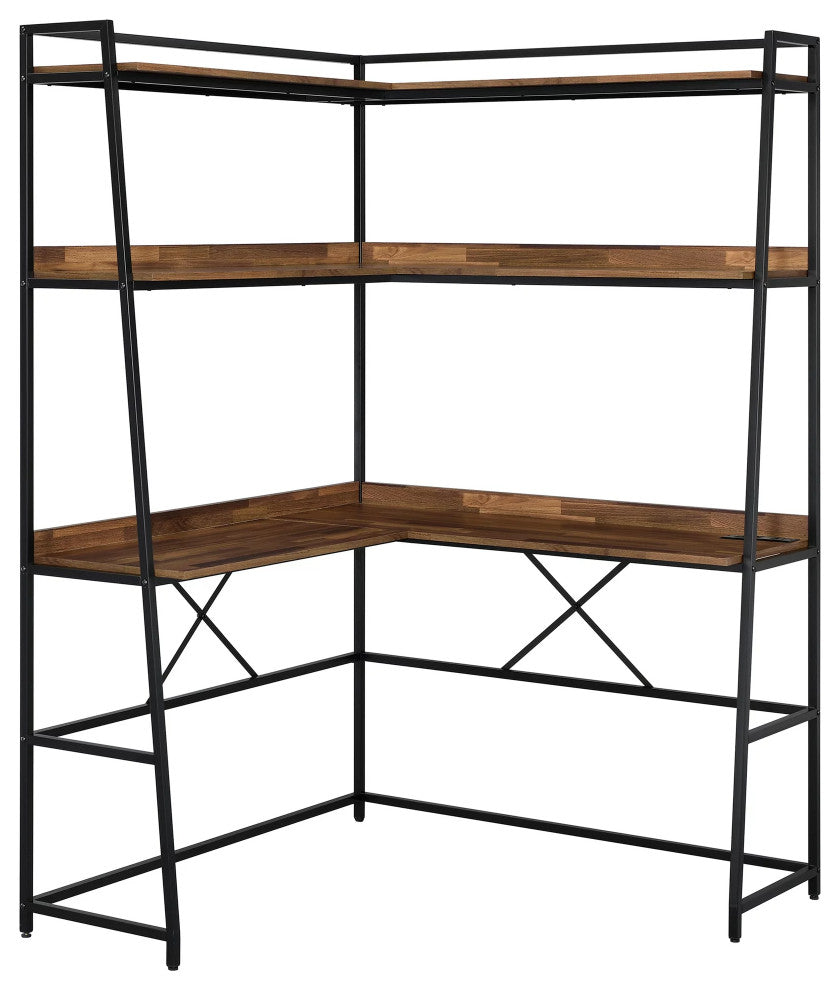 Transitional Desk, Tall Design With Large Work Top & Power/USB Station, Brown